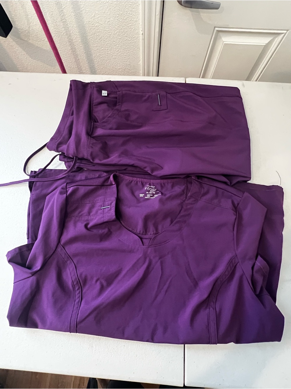 Cherokee Purple Scrub set Top size XL and Drawstring Pants size L petite